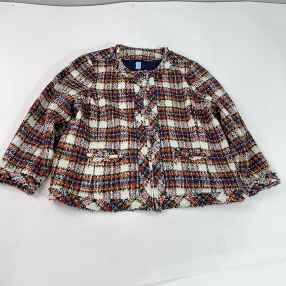 Lands' End Jacket Womens 24W Wool Blend TartanPlaid Tweed Blazer Full Zip - Picture 1 of 10